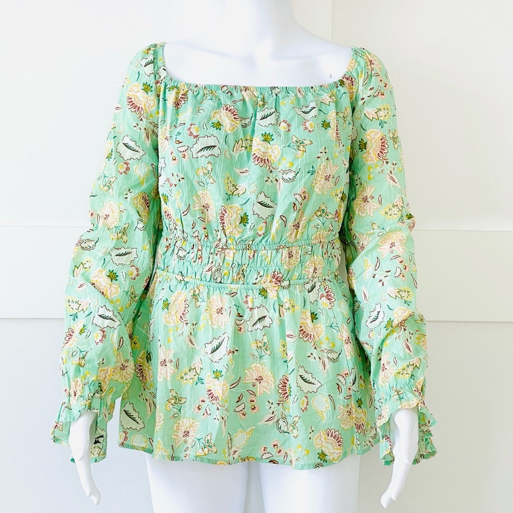 TORRID Clip Dot Blouse 100% Cotton Smocked Square Neckline Long Sleeve Lined - Picture 7 of 13